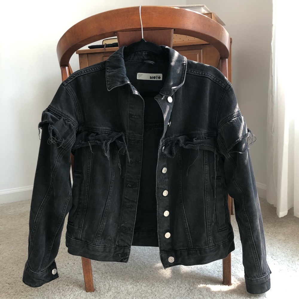 Topshop Fringe Black Denim Jacket
